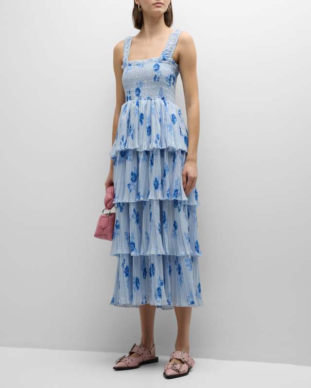 Floral Pleated Georgette Midi Dress